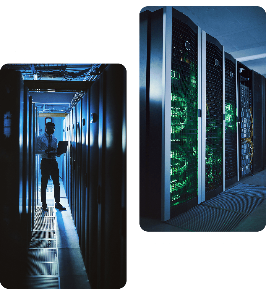 Rows of illuminated data servers