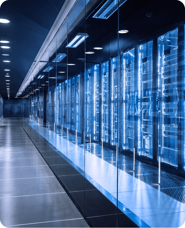 High-tech server room with blue lighting